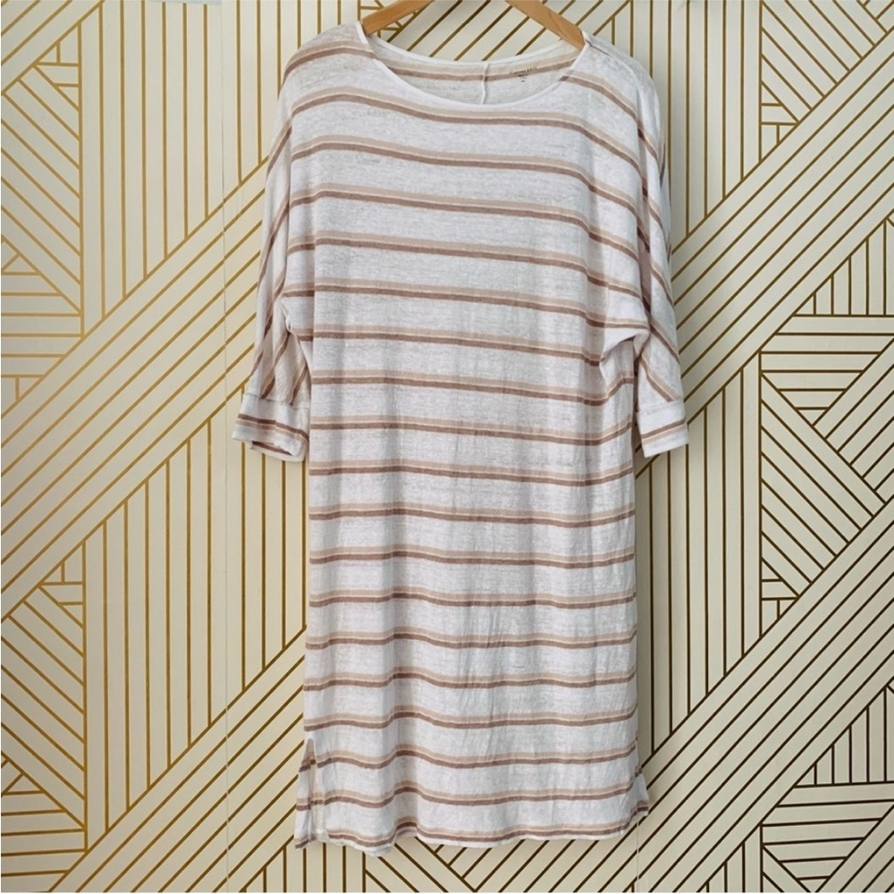 Garnet Hill Women's 100% Organic Linen Dress Dolman Sleeve Striped Size Medium - Picture 5 of 11